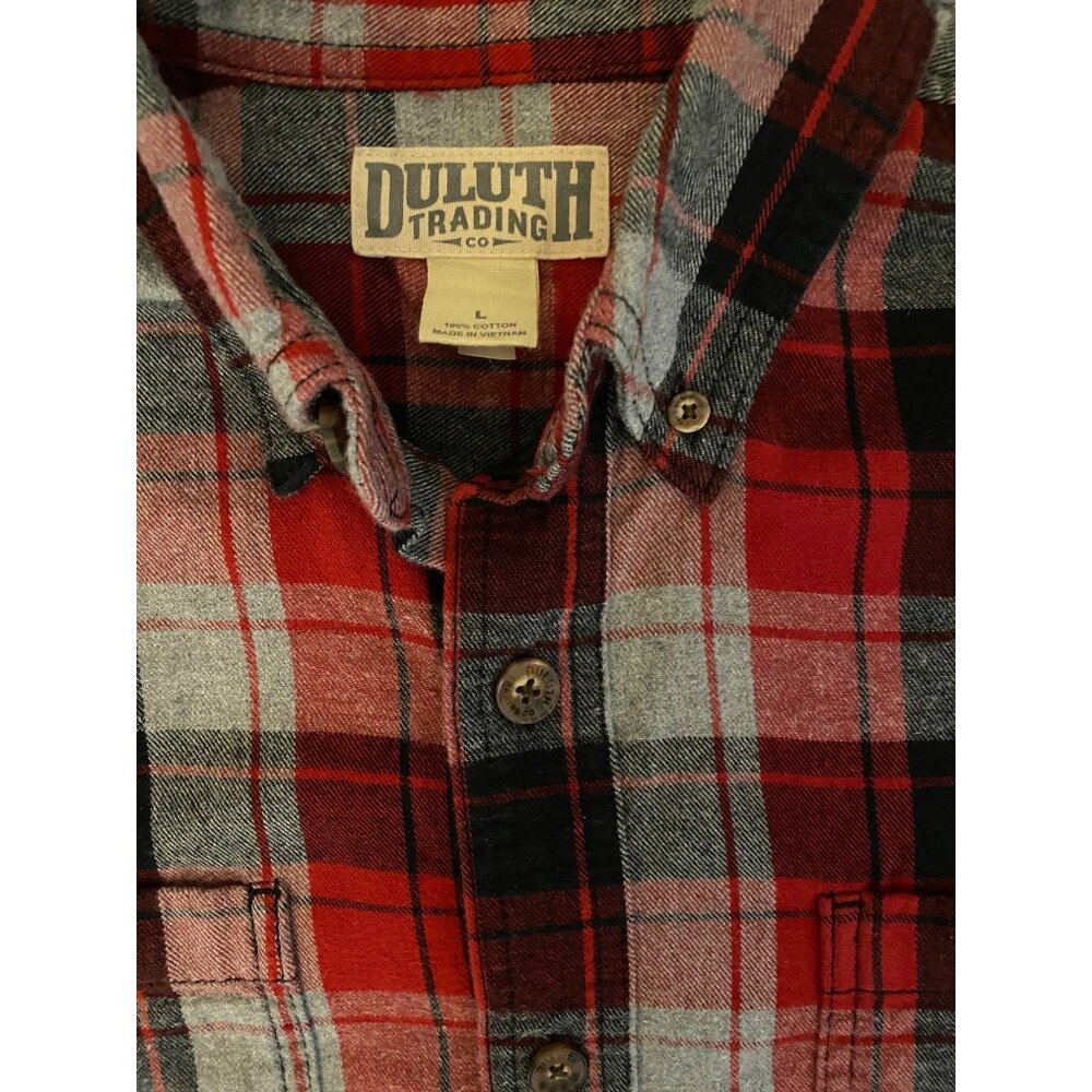 Duluth Trading Free Swinging Flannel Shirt Mens L Red Relaxed Fit Double Brushed